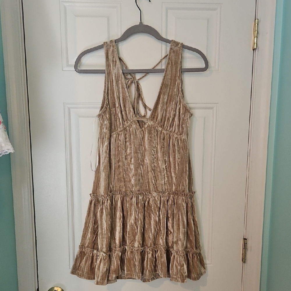 Tan Sleeveless Ruffle Dress